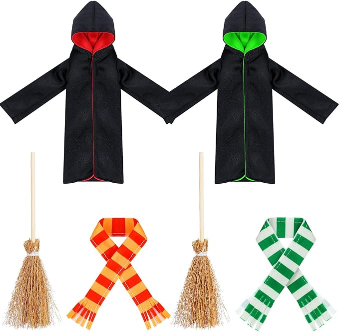 North Pole Sorcerer Outfit Set: Magical Robe, Scarf & Flying Broom for Your Elf!
