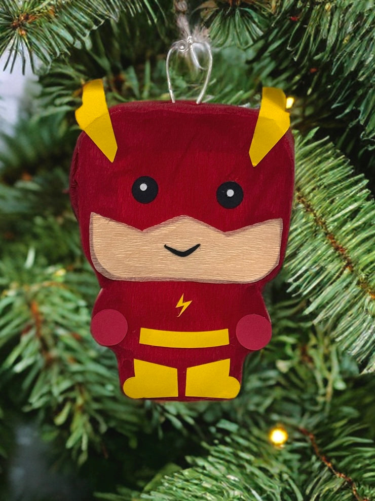 Handcrafted Speedster Mini Piñata Ornament | Red & Yellow Lightning Bolt Hero | Unique Gift Favor
