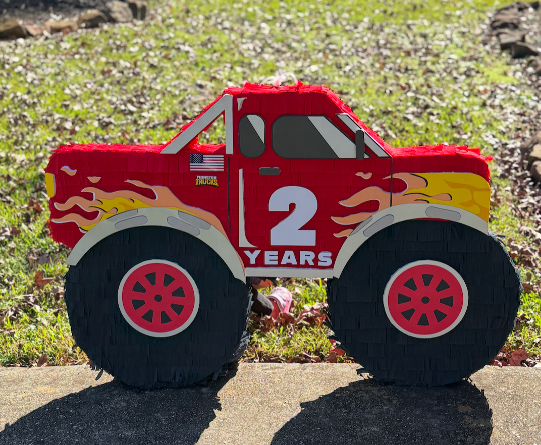 2D Red Fire Monster Truck Piñata