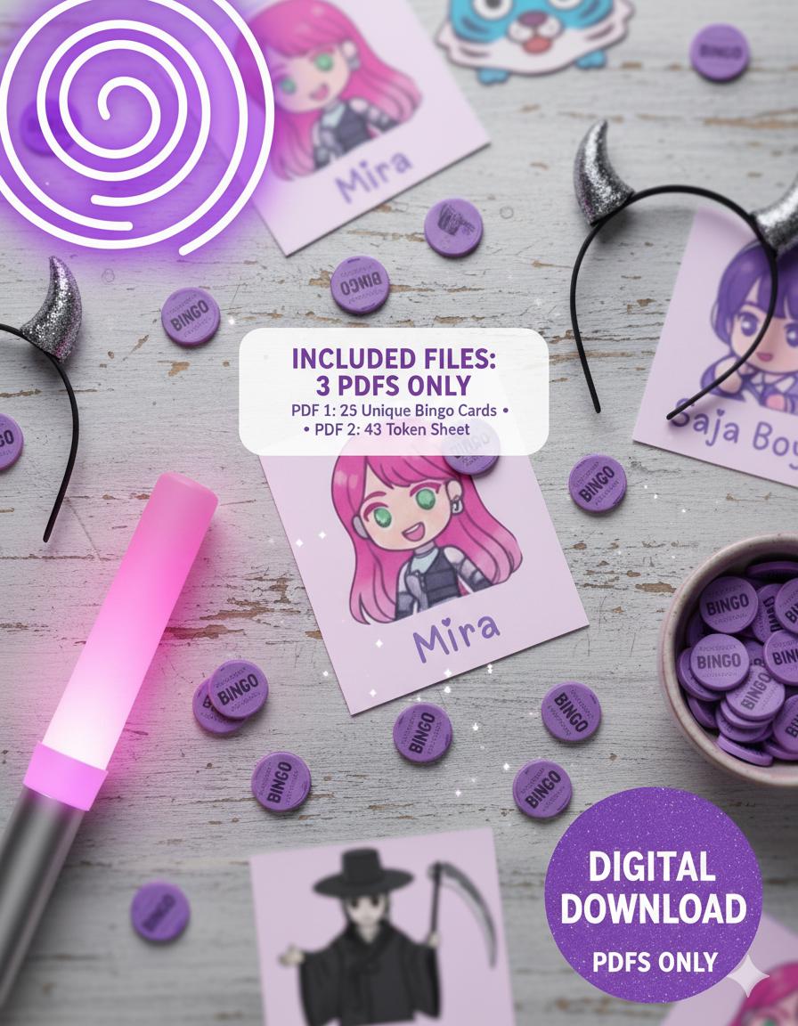 K-Pop Demon Hunters BINGO Game: Digital Download - Ultimate Party Activity!