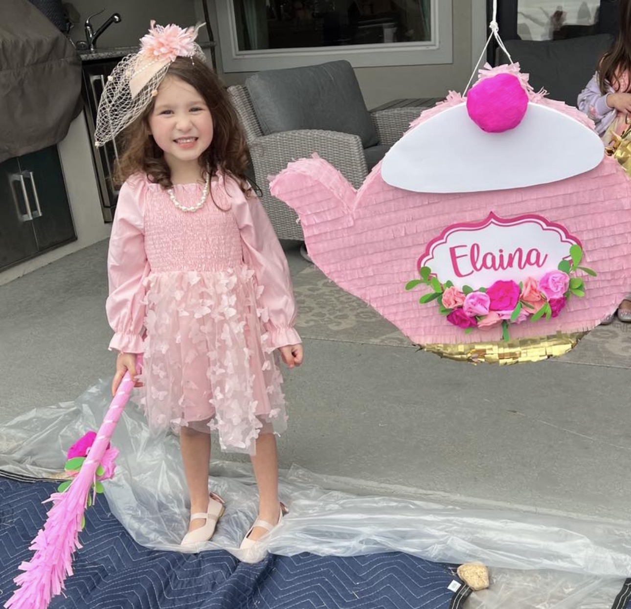Pink teapot tea party piñata for Elaina