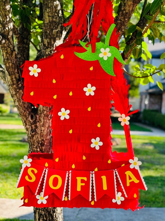 One Berry First Birthday Strawberry Number Piñata