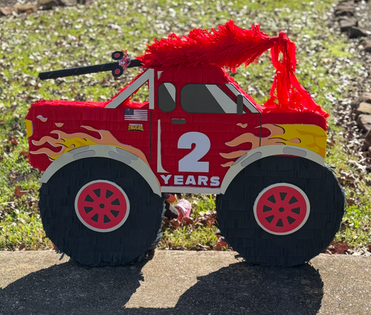 2D Red Fire Monster Truck Piñata