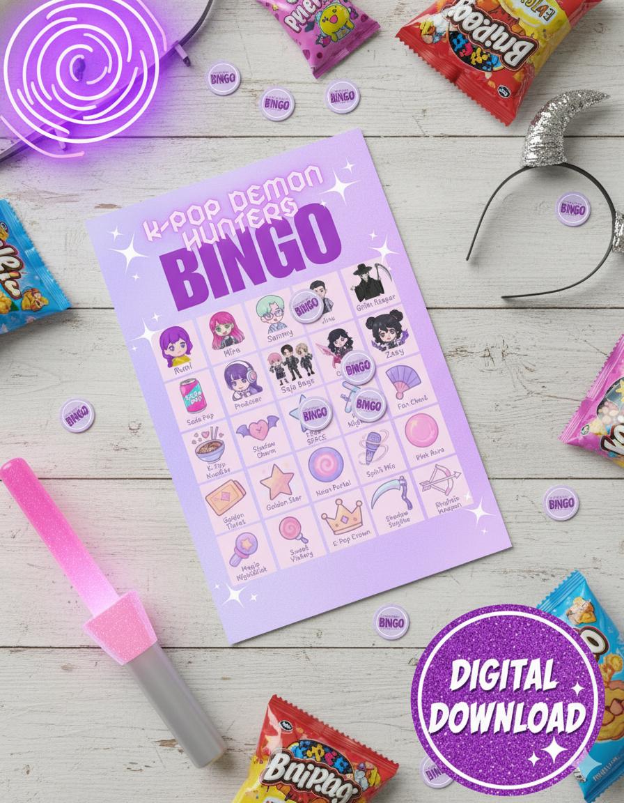 K-Pop Demon Hunters BINGO Game: Digital Download - Ultimate Party Activity!