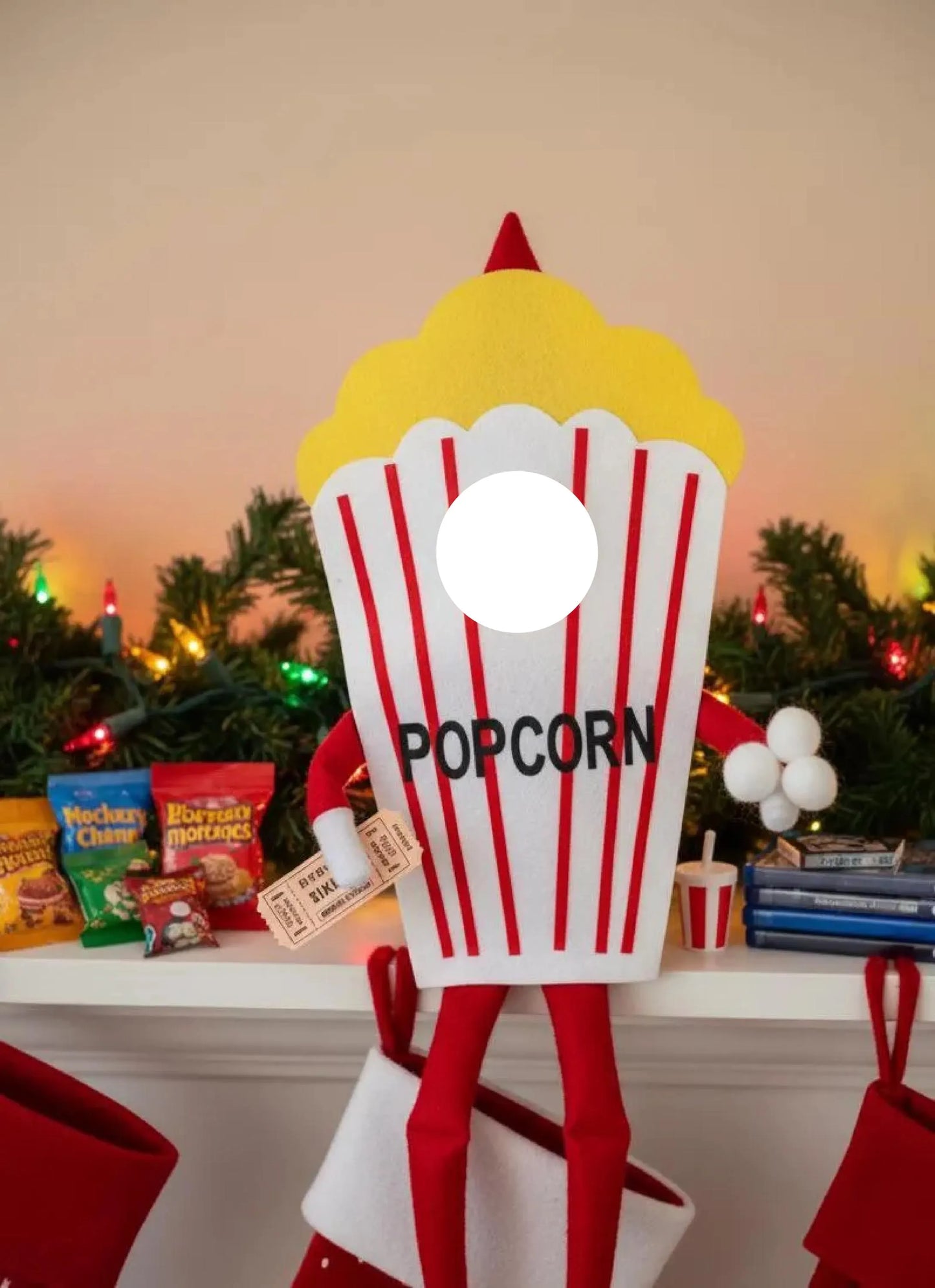 Popcorn Bucket Elf Costume | Miniature Movie Night Outfit for Elf Dolls