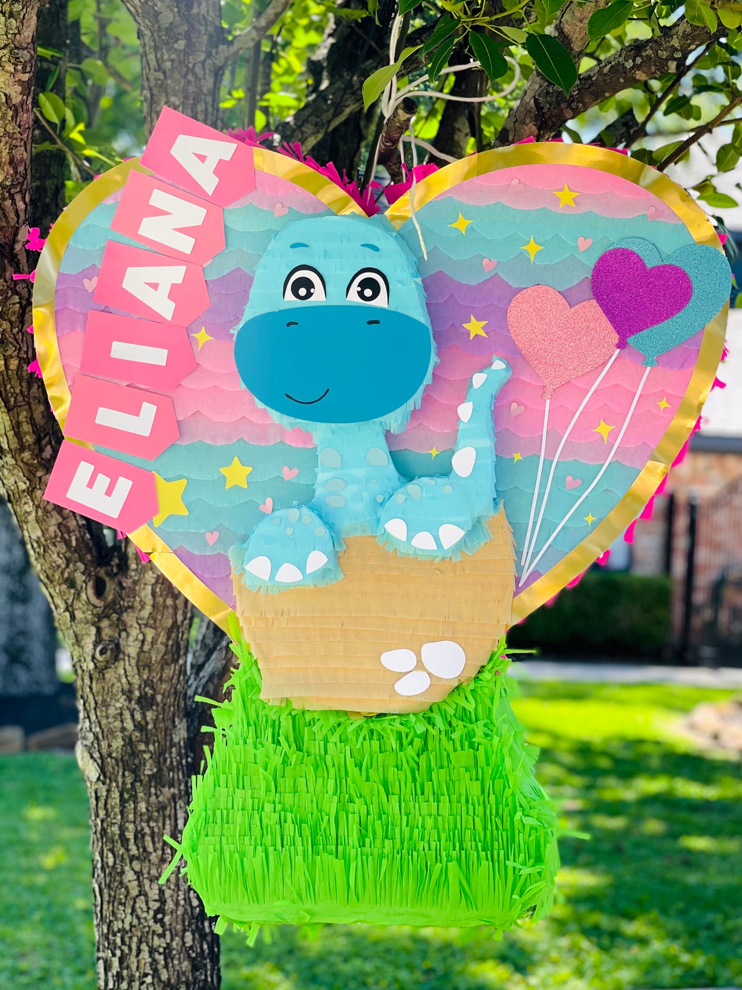 Blue Dinosaur Heart Piñata